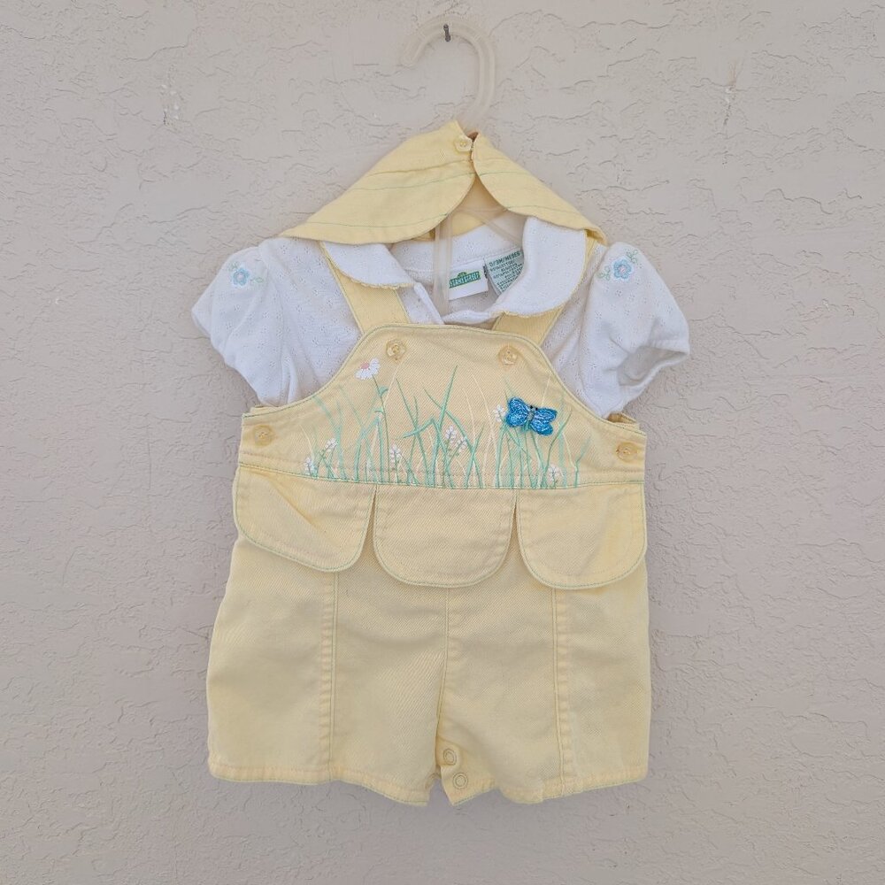Vintage Sesame Street Romper Dress 4Piece Set Hat Booties 0-3 months Yellow NWOT